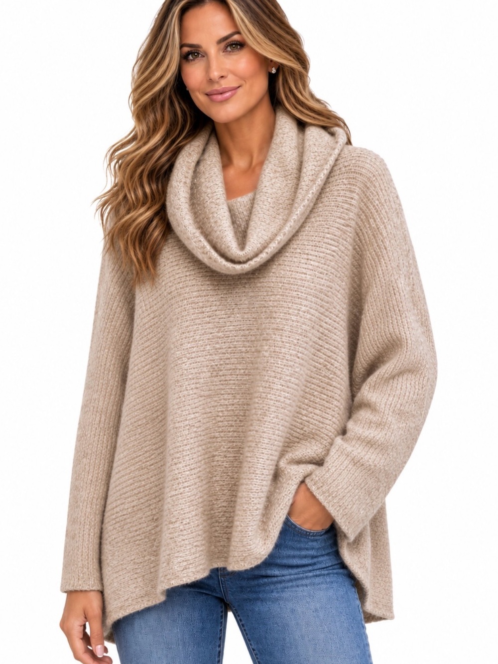 Jessica Simpson Cowl Neck Tunic Sweater in Oatmeal Heather